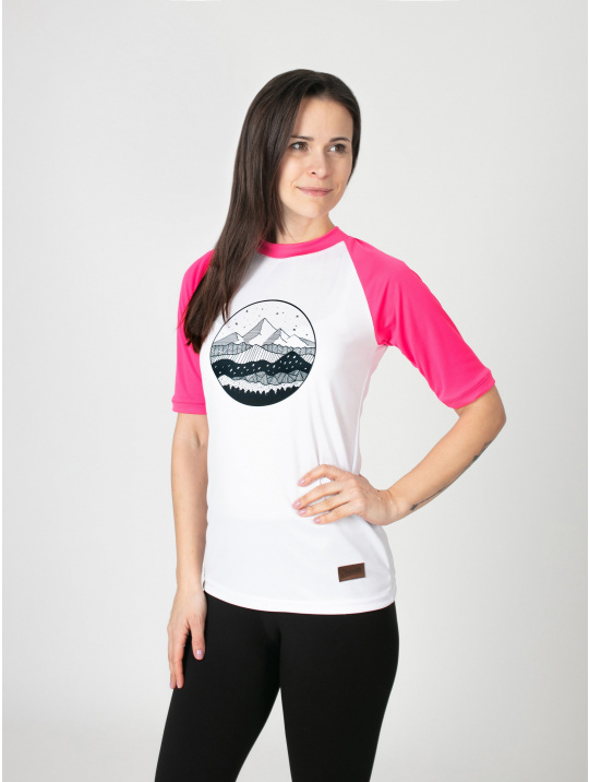 IceDress Drexiss dámské funkční CoolMax tričko MOUNTAINS PINK krátký rukáv