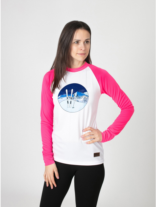 IceDress Drexiss dámské funkční CoolMax tričko SKI - WHITE, PINK dlouhý rukáv